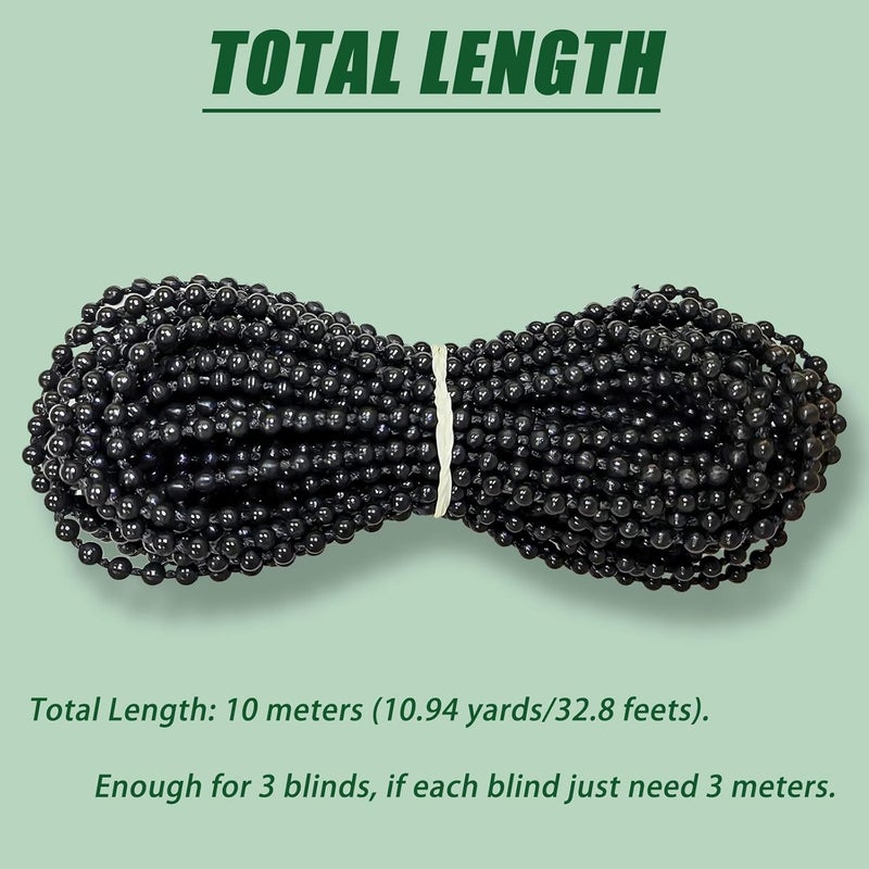 Antfly Plastic 10 Meters Blinds Beaded Chain Cord - Vertical Roman Roller Shade Blind Ball Chain Repair with 10 pcs Connector Clips Thickened Version (Black) - Image 3